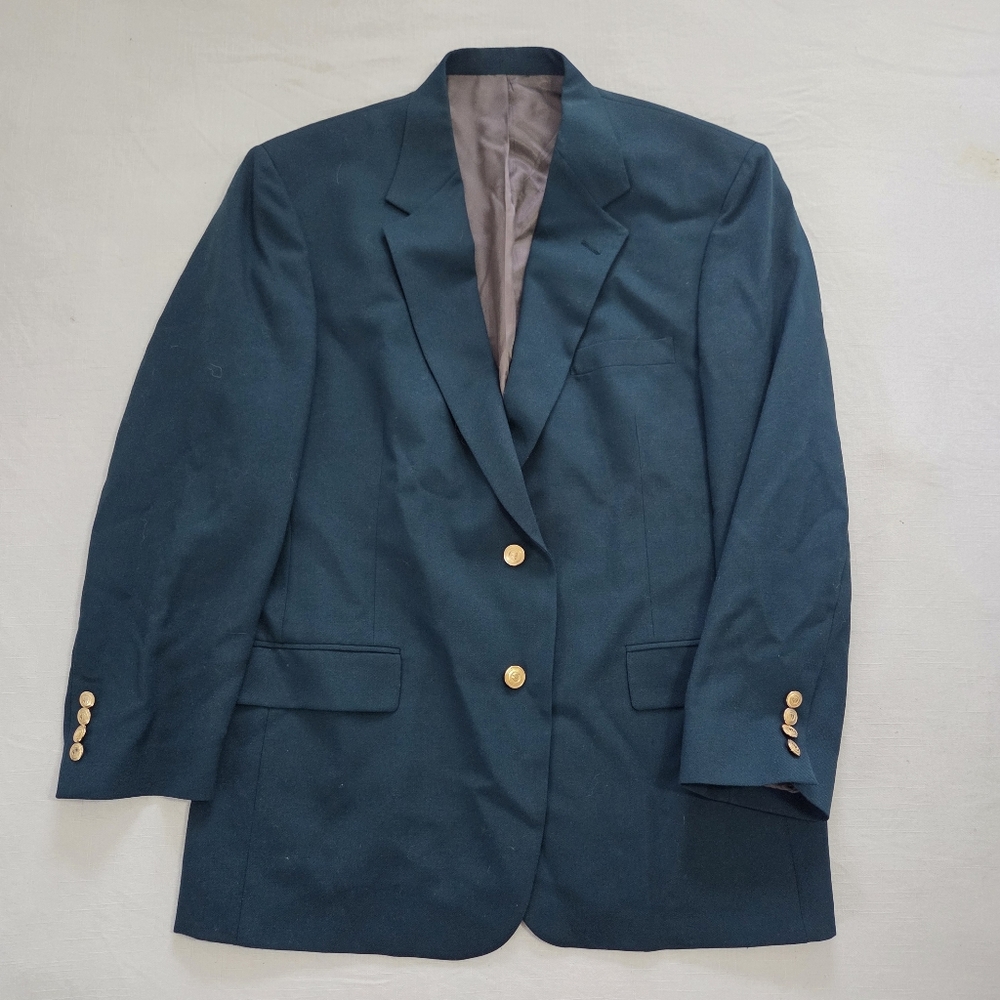 Vintage Wimbledon Of England Classic Dark Grewn Blazer Gold Buttons Mens Medium